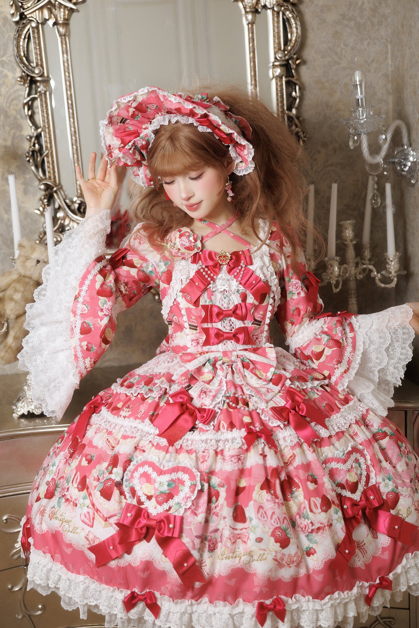 【2月27日予約締切】ストロベリーアンティークドールドレス＋フルセット＋ボンネット＋カチューシャ