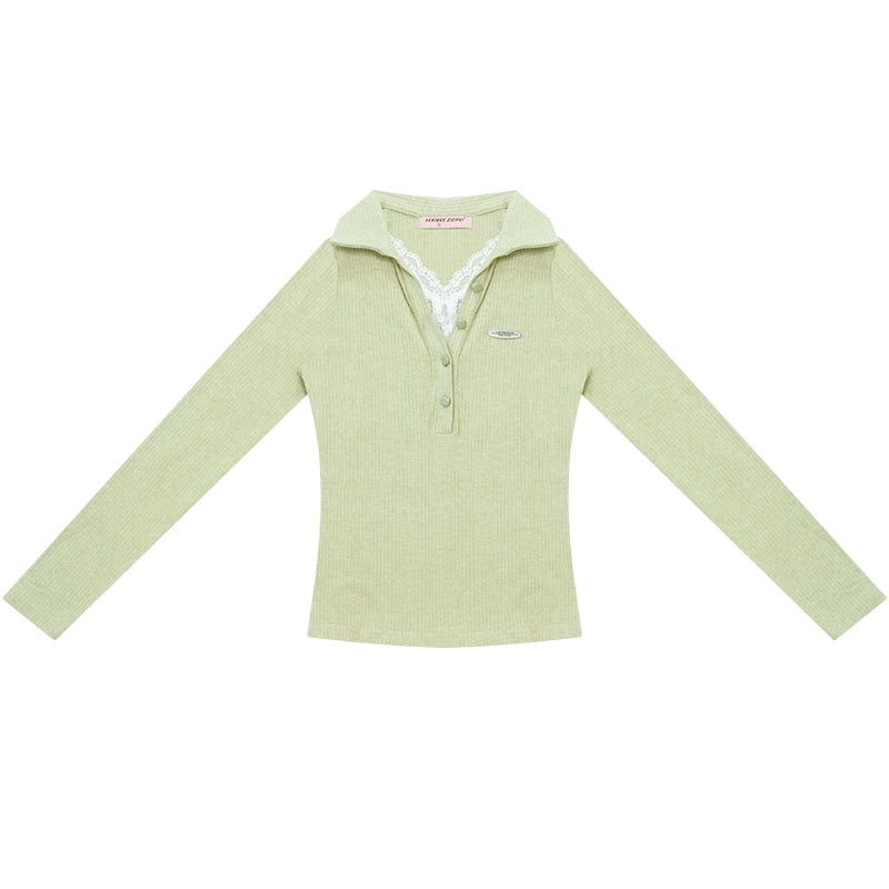 レースニットポロトップ