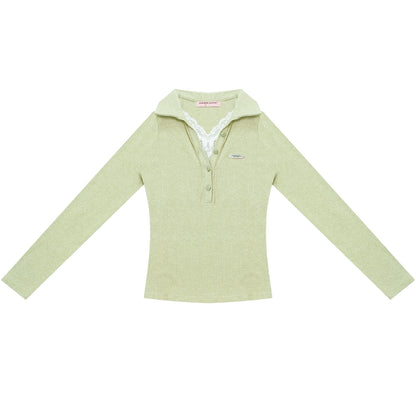 レースニットポロトップ