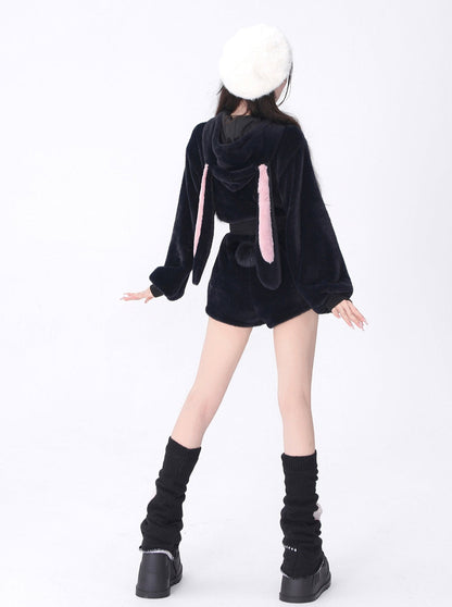 Big Ribbon Bunny Ear Boa Hoodie + Boa Shorts