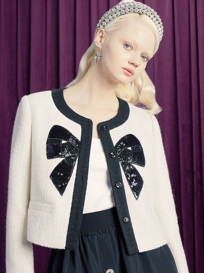 Sequined ribbon short jacket