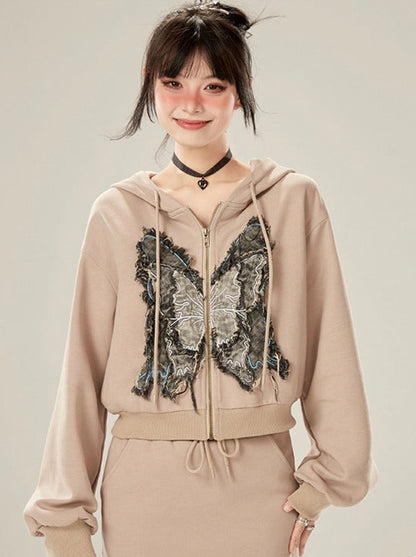 Butterfly Patch Casual Sports Hooded Hoodie