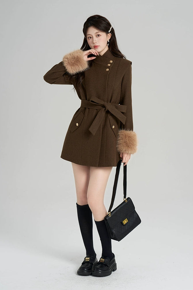 レトロウールンスタンドアップカラーコート