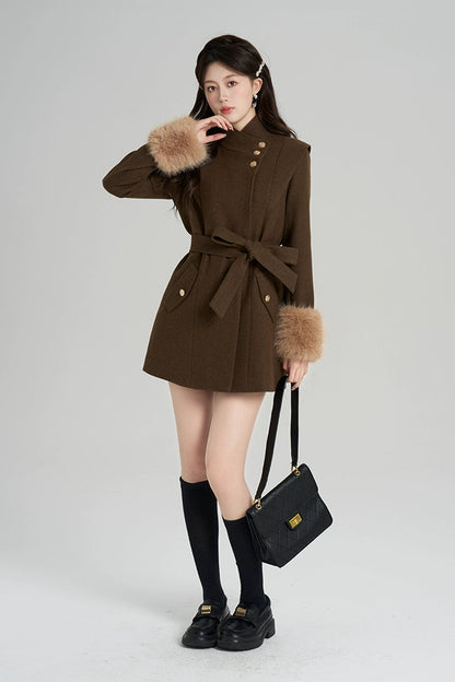 レトロウールンスタンドアップカラーコート