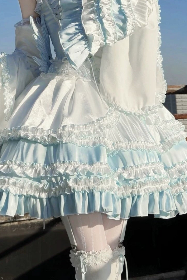 Aqua Angel Line Top + Skirt + Shirt Collar + Sleeve + Hat + Clips