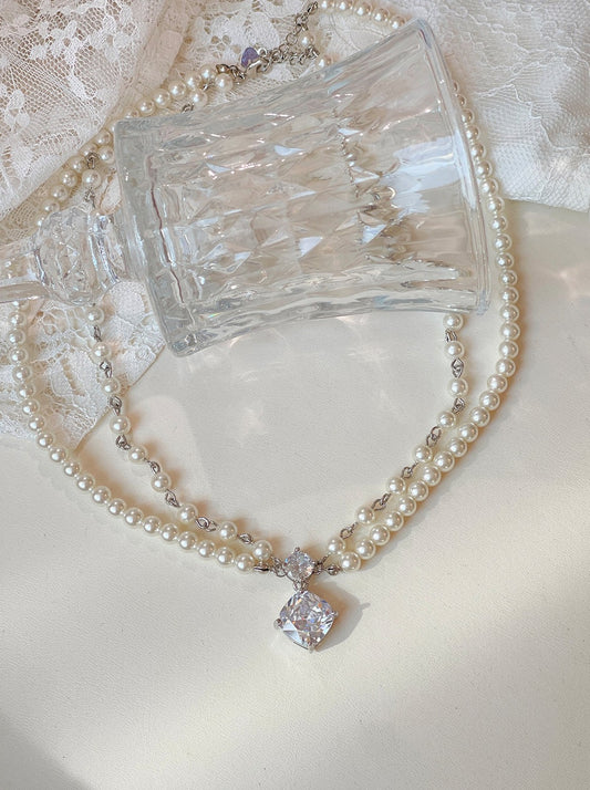 Double Pearl Jewel Necklace