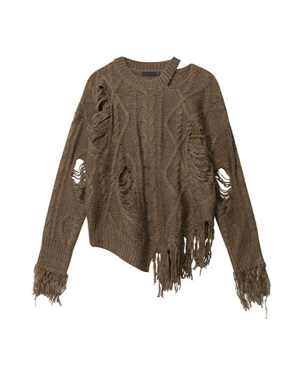 ウェイストランドスタイルオフショルダーストリートデザインニッチルーズニット