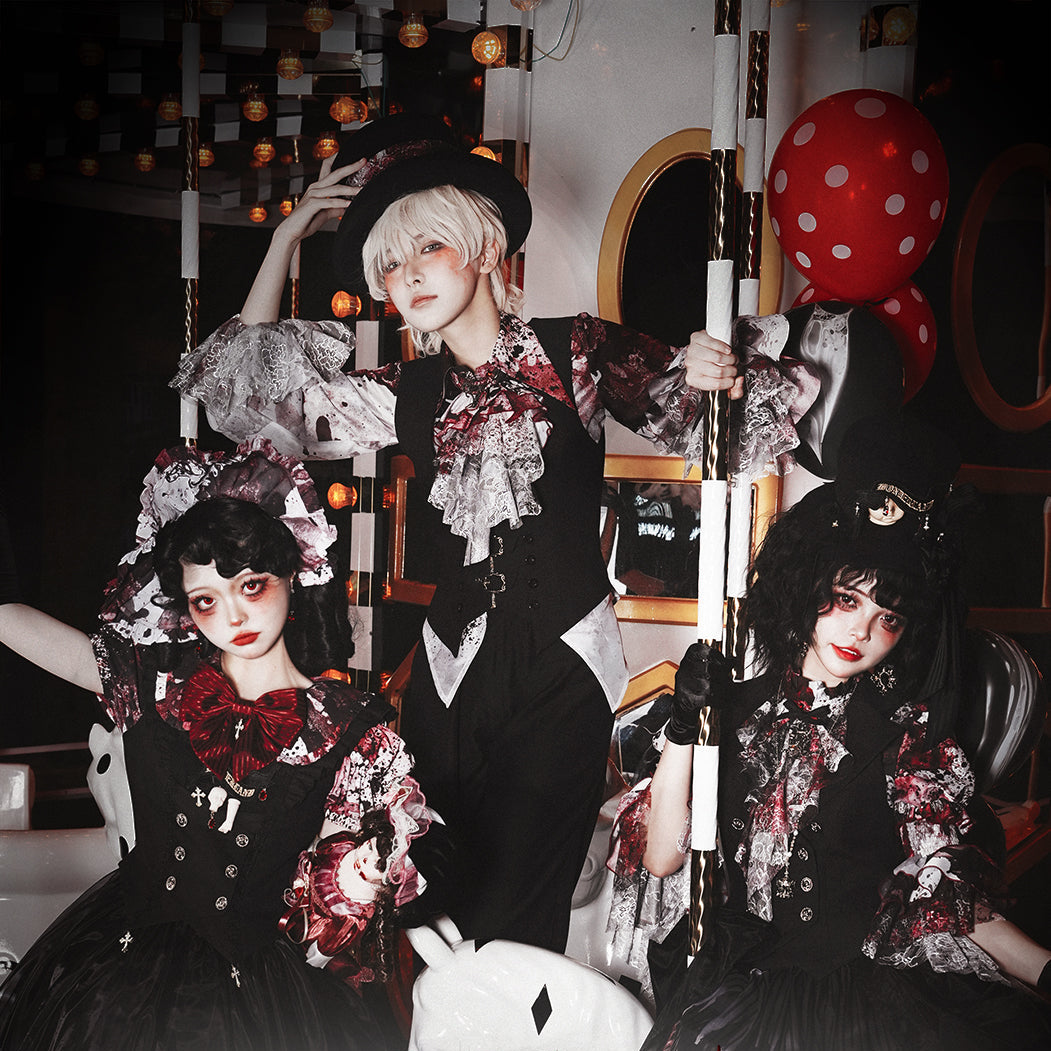 【12月10日予約締切】Bloodstainedプリントフリルスタンドカラー姫袖シャツ