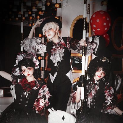 【12月10日予約締切】Bloodstainedプリントフリルスタンドカラー姫袖シャツ