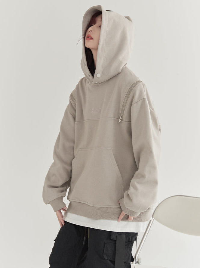 Shoulder Zip Design Hoodie Sweatshirt