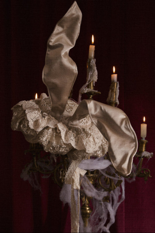 French Rococo Elegant Rabbit Ear Cap + Mesh Flat Cap + Mesh Bow Cap