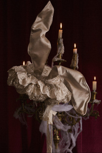 French Rococo Elegant Rabbit Ear Cap + Mesh Flat Cap + Mesh Bow Cap