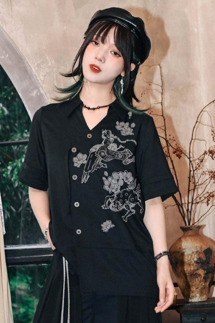 ファントムワールドアシメデザインチャイナモードシャツ