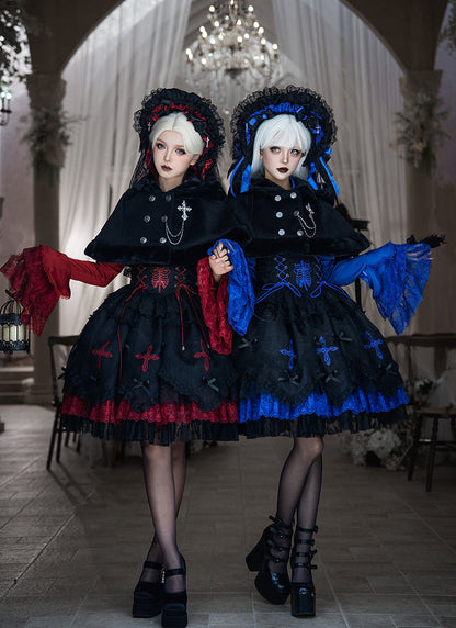 【12月8日予約締切】Black Mist Banquet ゴシックフーディーファーケープコート＋クロスチェーンブローチ