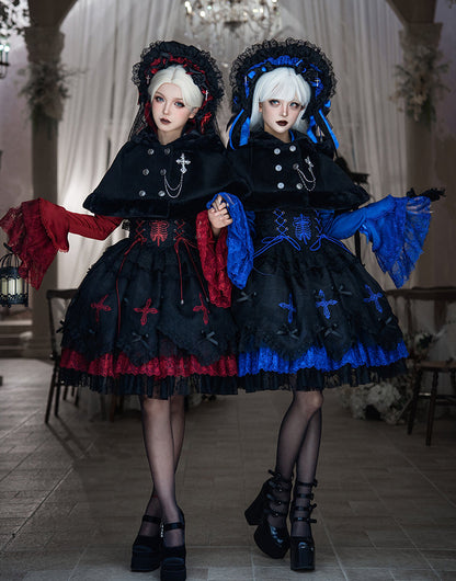 Black Mist Banquet Gothic Cross Rose Bonnet + Veil + Brooch