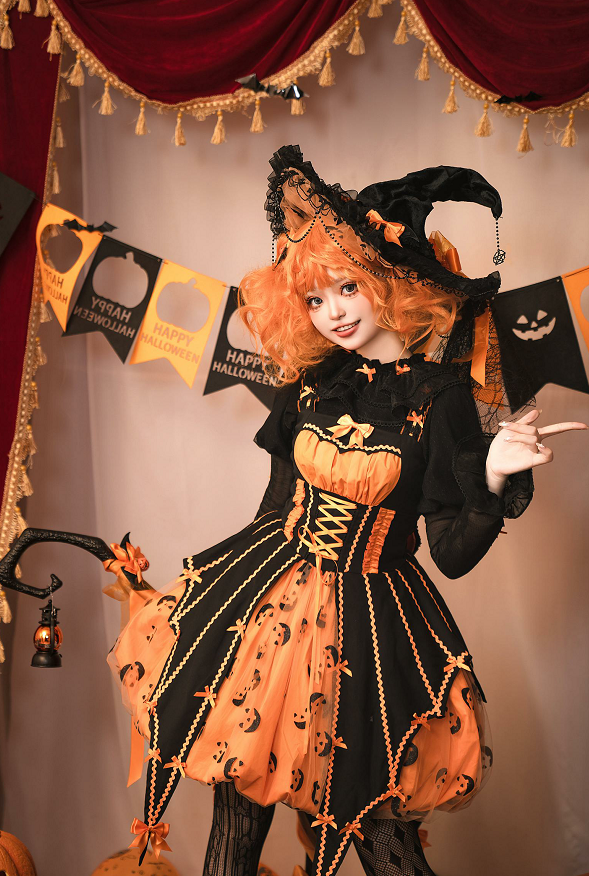 [Reservation deadline on September 28] Halloween Pumpkin Dark Sweet Dress Set