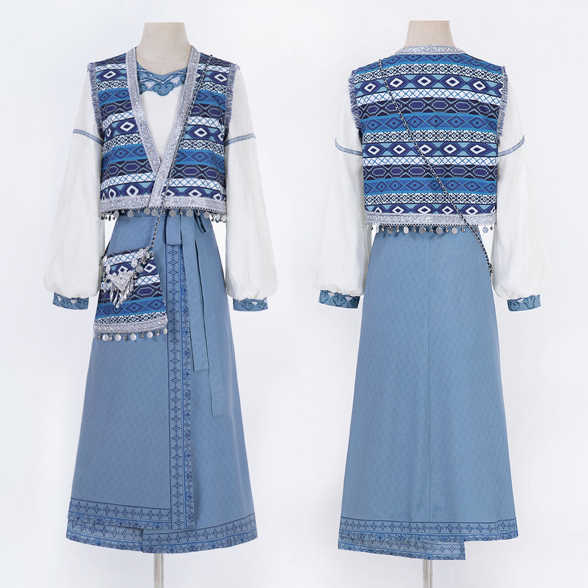 Weiyan Hulan ethnic vest + top + skirt + shoulder bag