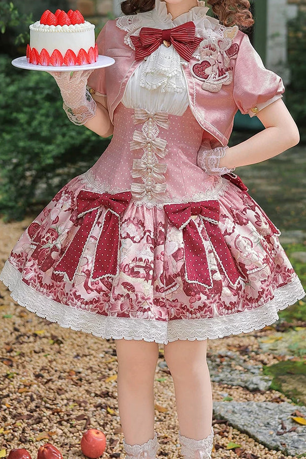 【8月10日予約締切】ストロベリーファンタジーリボンレースショートジャケット＋プリントスウィートロリータドレス＋セットアップ