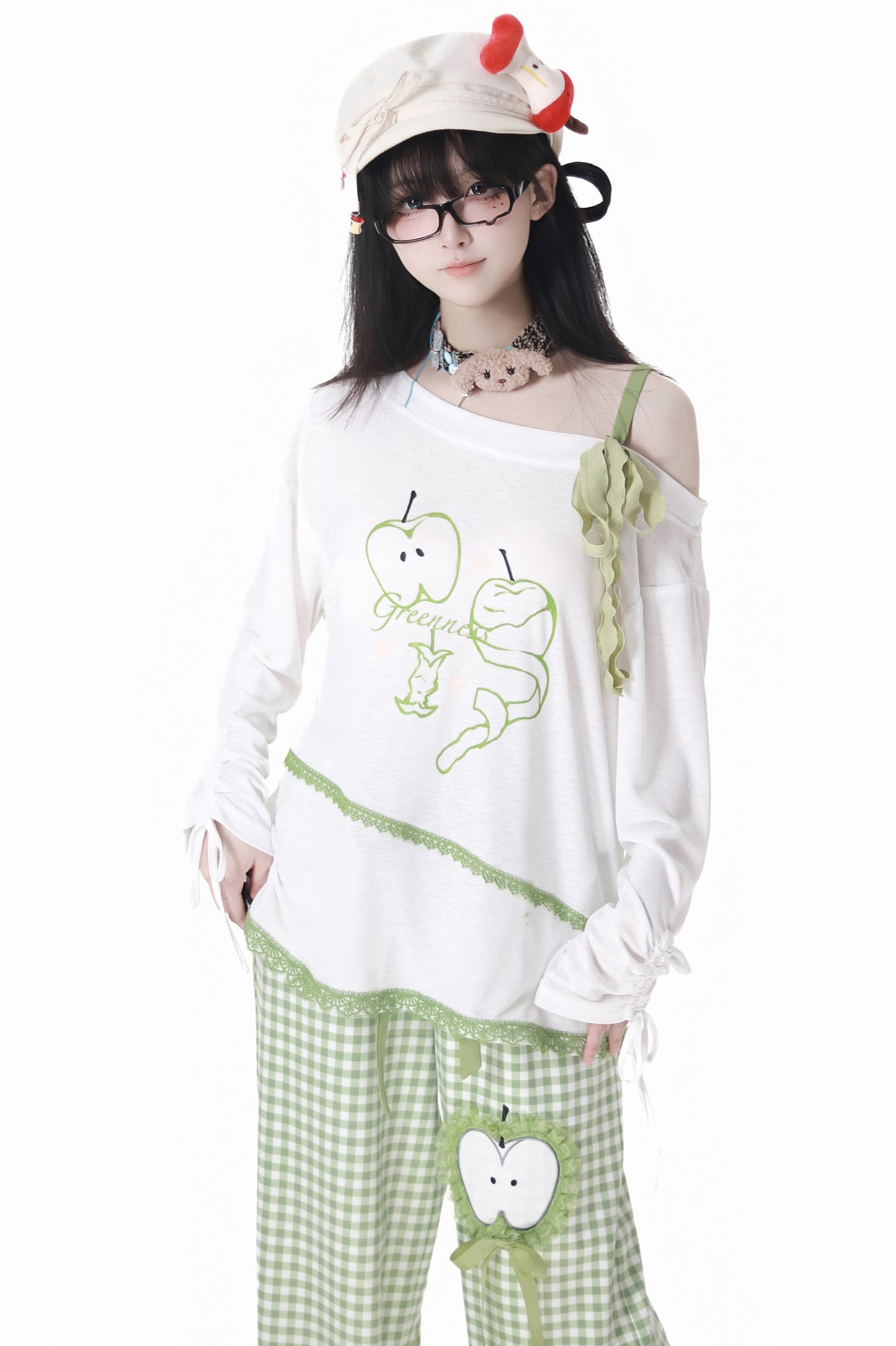 Blue Apple Vibe Top + Suspender Skirt + Wide Pants