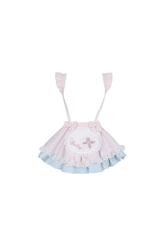 プリンミルクケーキパフスリーブトップス+サスペンダースカート