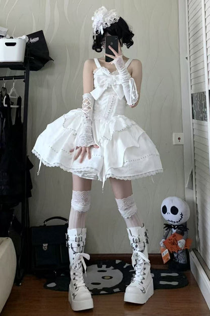 ホワイトゴシックスリムチューブトップスカートセットアップ