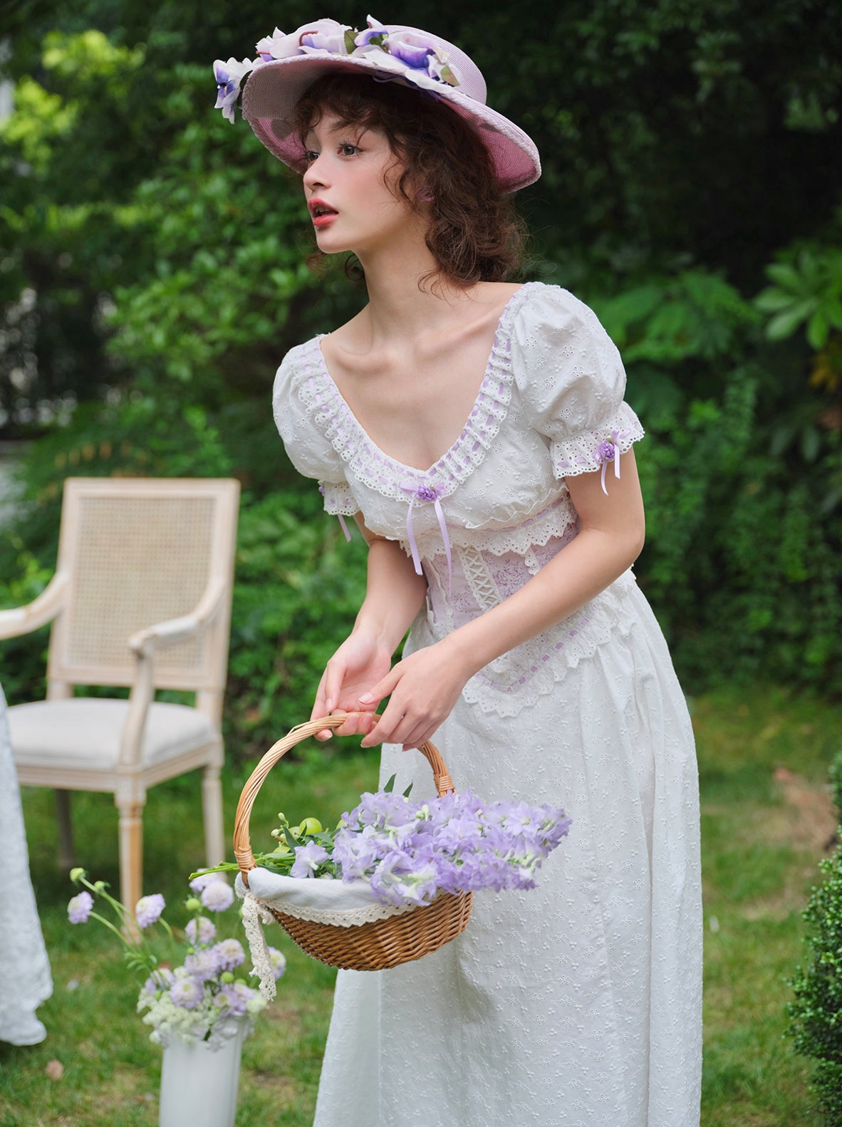 Puff Sleeve Purple Flower Dress