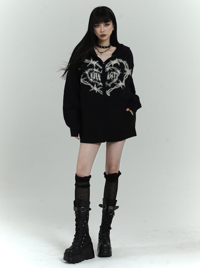 Ghost Girl American College Style Zipper Cardigan