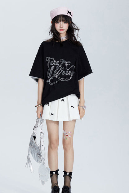 Loose Lace Panel Alphabet T-Shirt