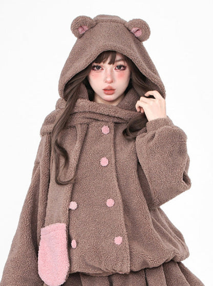 Bear Hood & Scarf Boa Jacket + Skirt