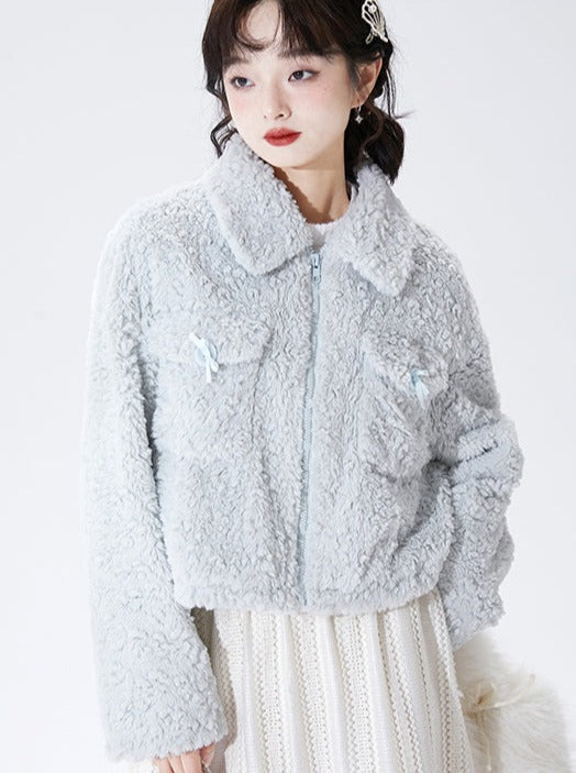 Light Blue Plush Boa Coat