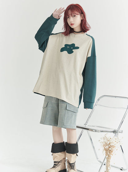 Contrast Color Raglan Sleeve Long T