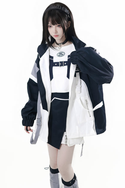 サブカルカーゴショートコート+ジャンパースカート+スカート +レッグウォーマー