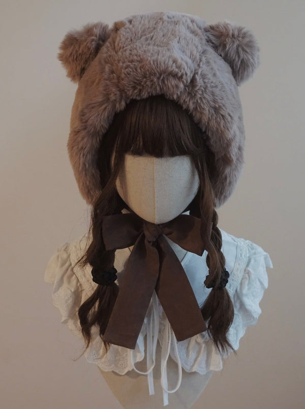 Fur Bear Bear Ribbon Hat
