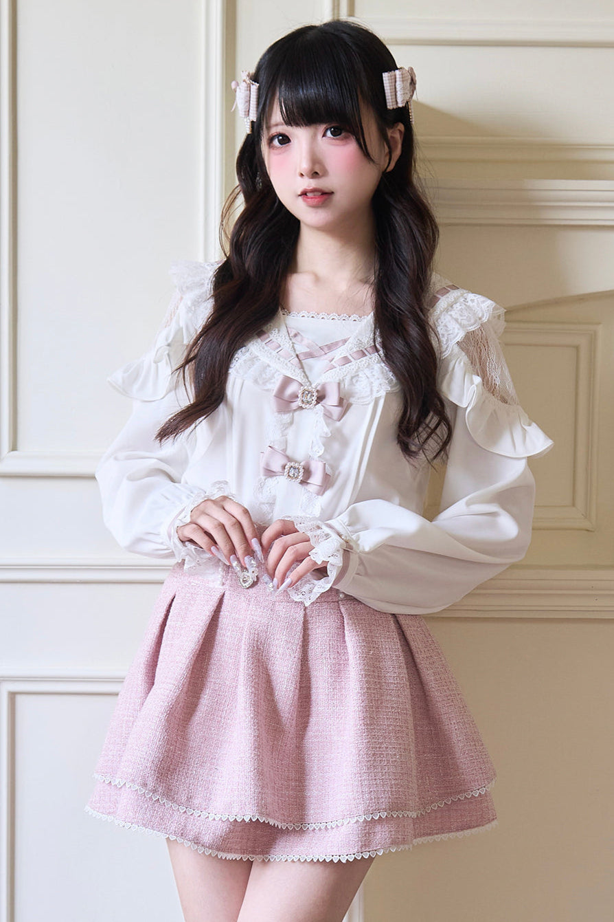 Sailor collar lace ribbon shirt