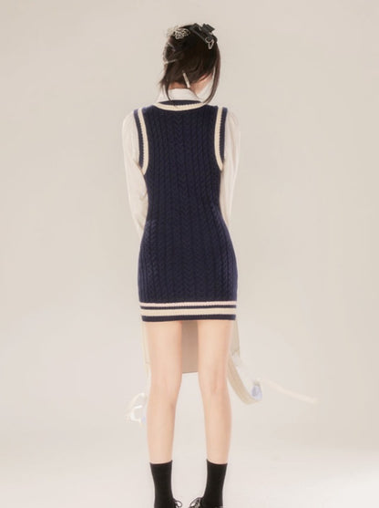 College Style Long Knit Vest Dress