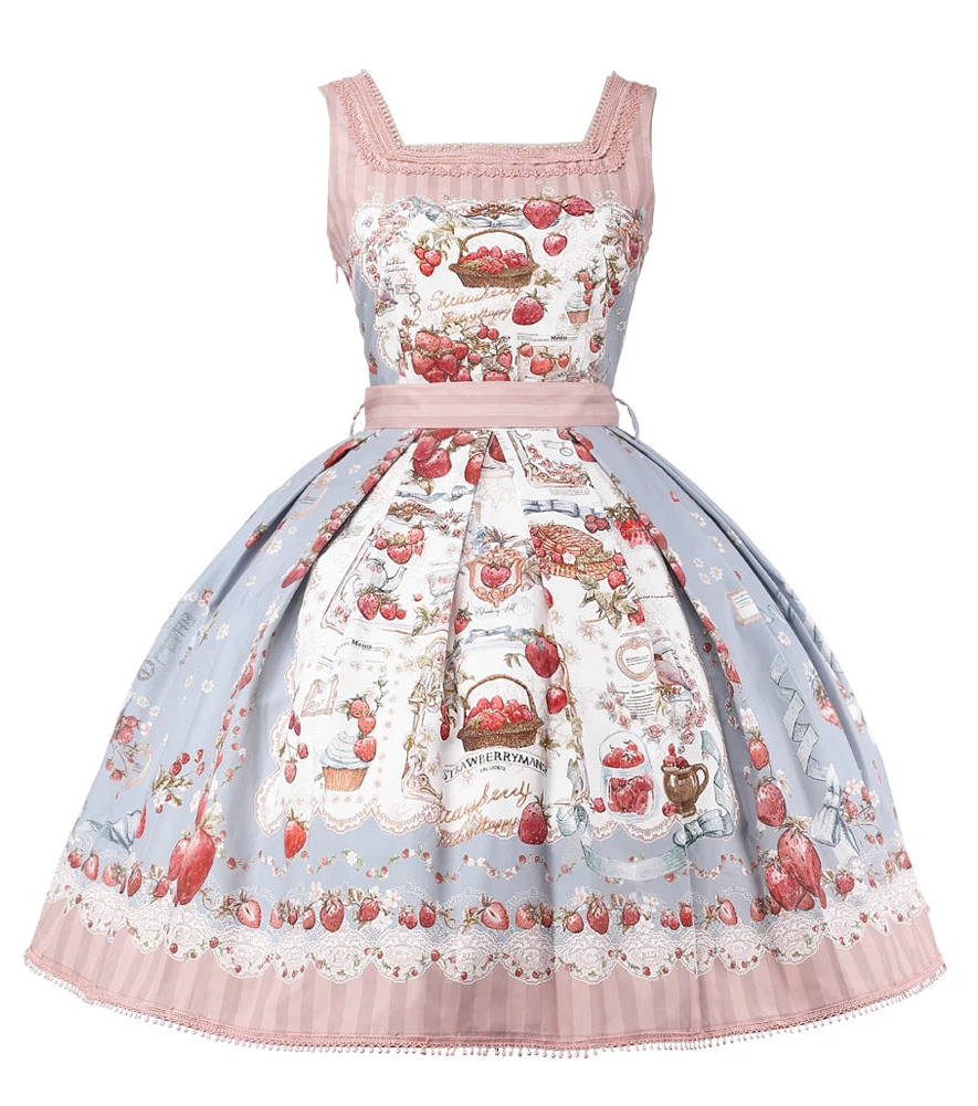 【4月18日预售截止】甜美洛丽塔草莓茶会蕾丝蓝色连衣裙（短款・长款）