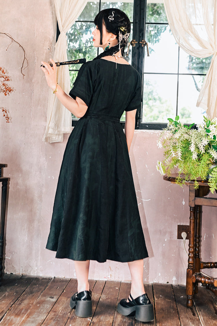 チャイナステッチジャカードロングドレス