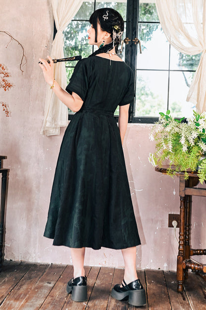 チャイナステッチジャカードロングドレス