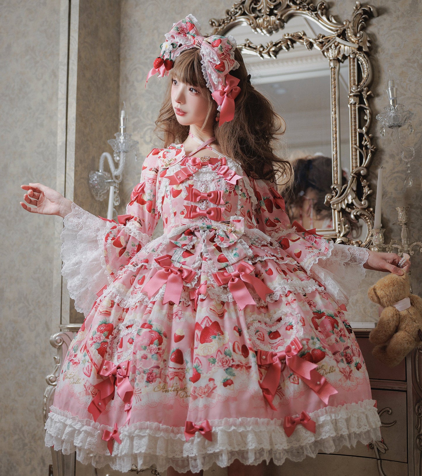【2月27日予約締切】ストロベリーアンティークドールドレス＋フルセット＋ボンネット＋カチューシャ