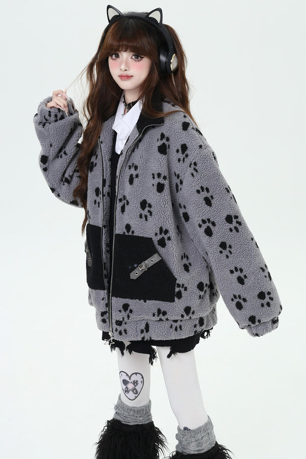 Cat Paw Lamb Wool Hooded Jacket