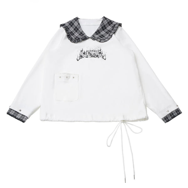 ラペルチェックカラートップス+スカート+パンツ+レッグウォーマー