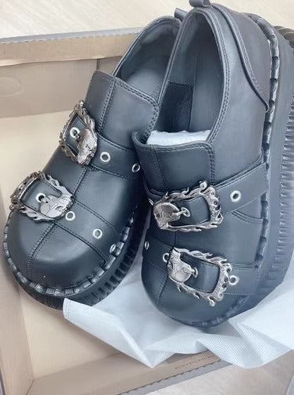Punk Platform Muffin Shoes + Flap Leather Zip Leg Cover Set