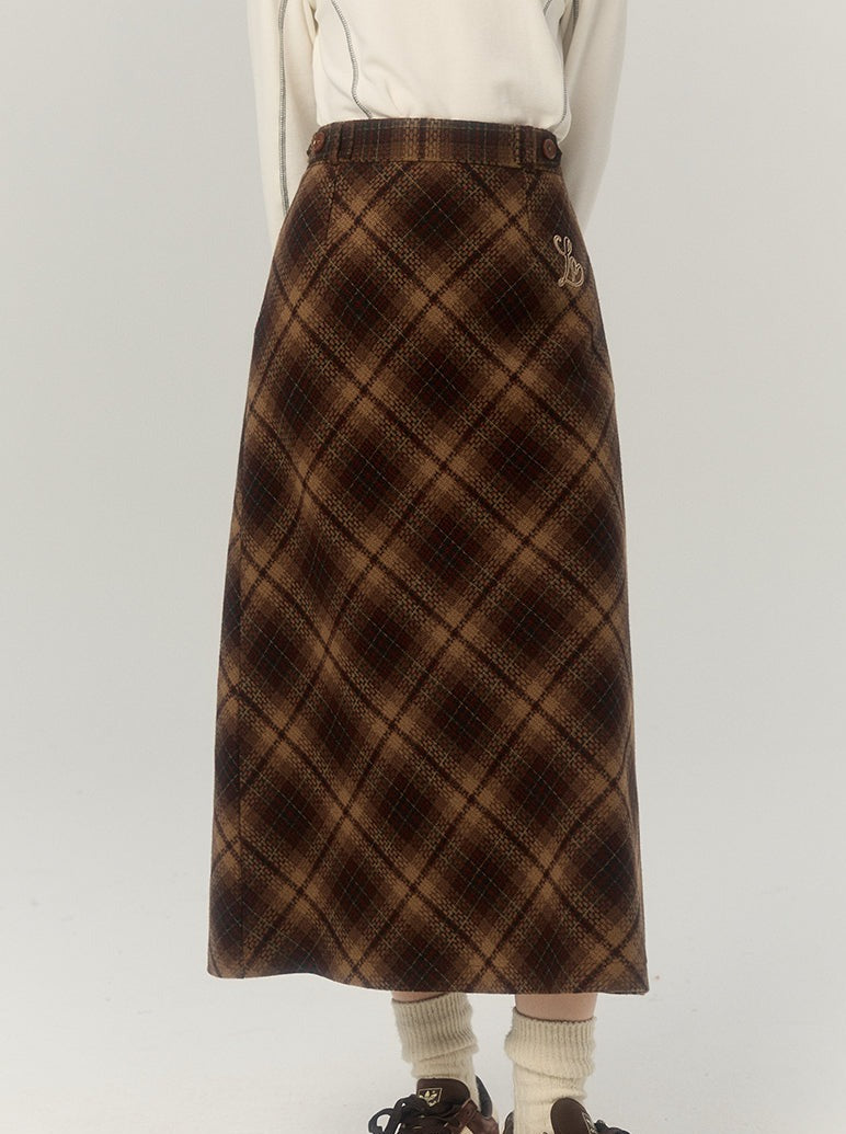 Retro Wool Argyle Check Tight Skirt