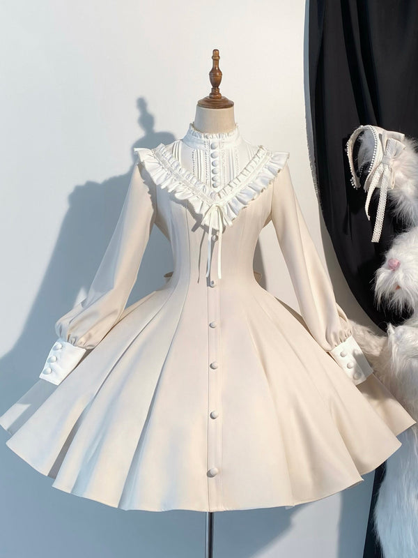 【Reservation deadline February 23】Classic Elegant Series Frill Stand Collar Short Flare Dress