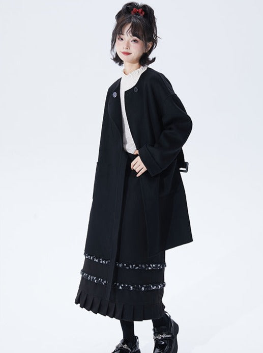 Mid-length loose high-end retro wool coat