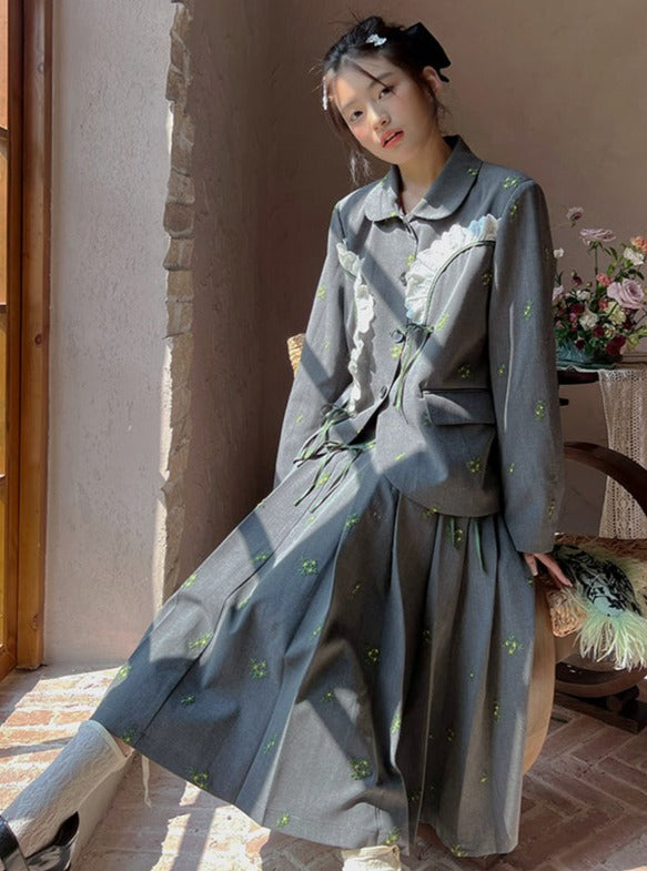 フリルフラワージャケット＋フラワープリーツスカート