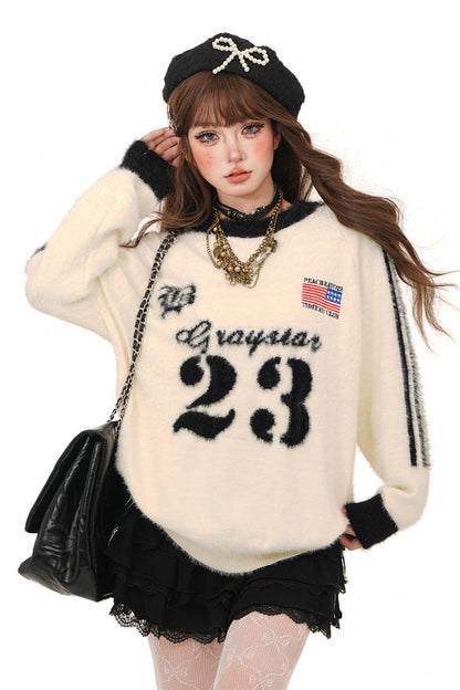 Oatmeal retro sports sweater