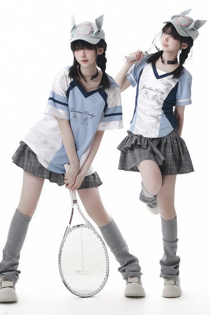 Blue Jersey Design Top + Ruffle Skirt + Hooded Top