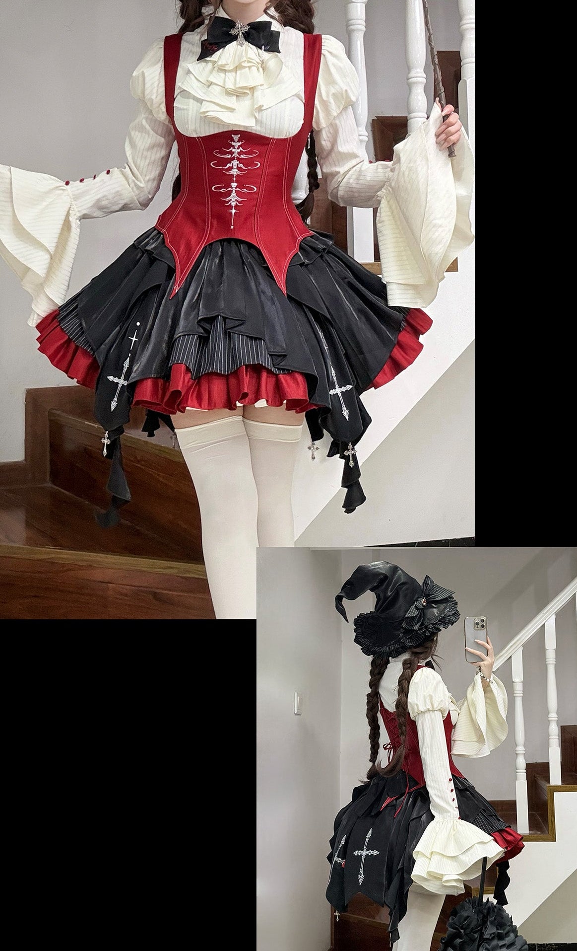 【12月3日予約締切】inverted spell contract ダークゴシックウィッチレッドドレスフルセット＋シャツ＋ベスト＋スカート