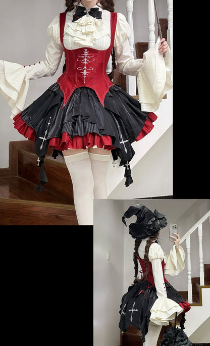 【12月3日予約締切】inverted spell contract ダークゴシックウィッチレッドドレスフルセット＋シャツ＋ベスト＋スカート
